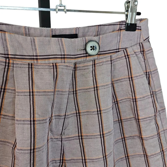 Frank & Oak Womens Plaid Linen Blend Button Front Shorts Size 0 Purple High Rise - Picture 5 of 8